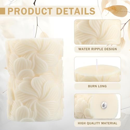 Threlaco Flower Pillar Candle Sculptured Ribbed Pillar Candle 3.8 x 2.6 inch Handmade Soy Wax Aesthetic for Wedding Gift B...