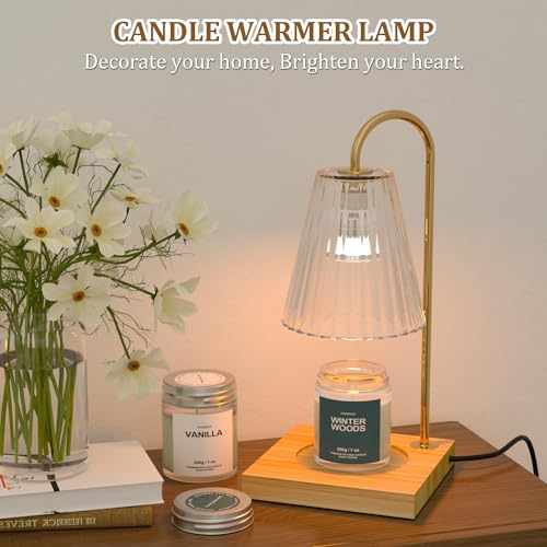 Candle Warmer Lamp with Timer & Dimmer Plus 2 Jar Scented Candles, Electric Candle Warmer Farmhouse Wood Base Wax Lamp wit...