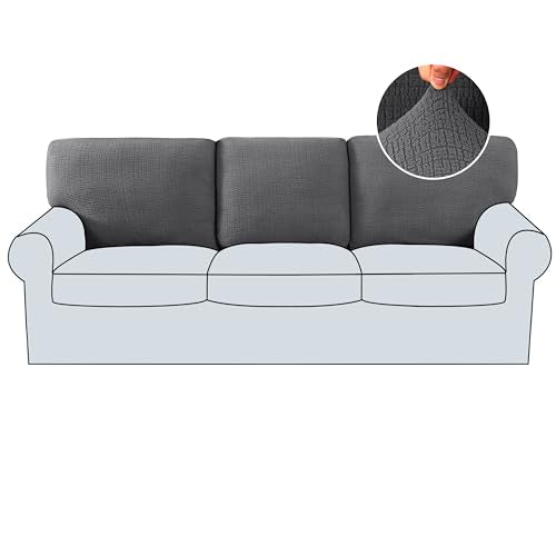 H.VERSAILTEX Jacquard Couch Cushion Covers High Stretch Sofa Covers for 3 Cushion Couch Furniture Protector Spandex Anti-S...