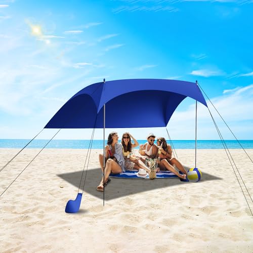 ERFEI Beach Tent Sun Shelter UPF50+ with Sandbags, Sand Shovel & Windproof Poles - Portable Pop Up Canopy for Beach, Campi...