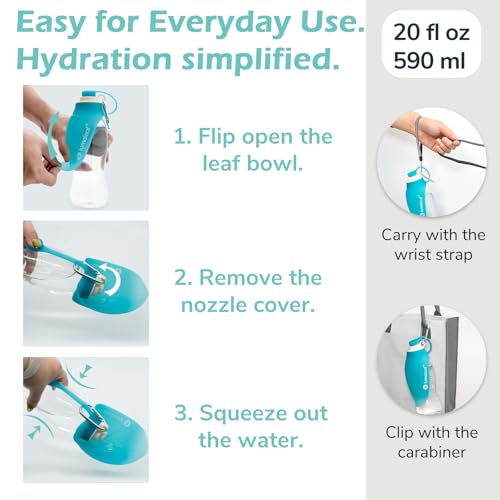 LumoLeaf Dog Water Bottle for Walking, Portable Pet Water Dispenser with Foldable Leaf Bowl – Lightweight Travel Bottle fo...