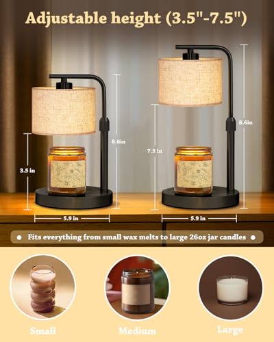 Candle Warmer Lamp with Timer Dimmer, Height Adjustable Modern Farmhouse Candle Warmer, Electric Candle Lamp Warmer with 2...
