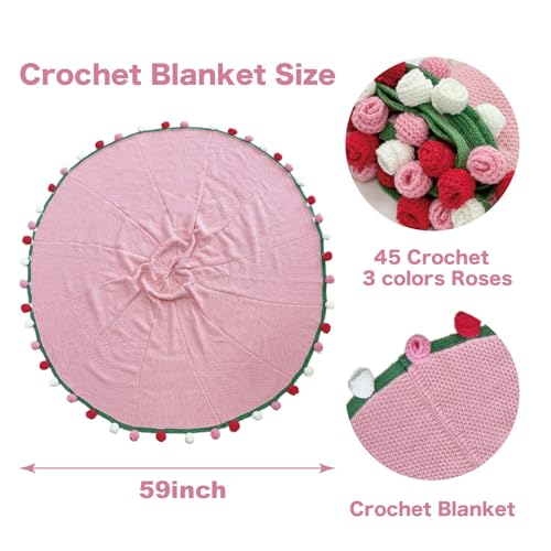SoffMoiis Rose Flowers Bouquet Blanket, Handmade Floral Throw Blankets, Romantic Gifts for Mom, Sister, Friend for Birthda...