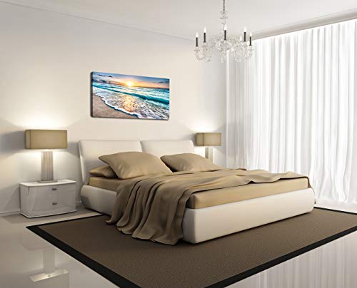 Baisuart S02250 Canvas Prints Wall Art Beach Sunset Ocean Waves Nature Pictures Stretched Canvas Wooden Framed for living ...