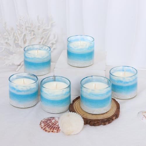 FLAVCHARM 6 Pack Candles for Home Scented Aromatherapy Candles Gift Set Clean Burning Non Toxic Long Lasting Ocean Theme V...