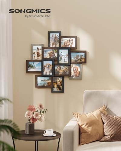 SONGMICS 4x6 Collage Picture Frames, 10-Pack Photo Collage Frame for Wall Decor, Glass Front, Assembly Required, Rustic Br...