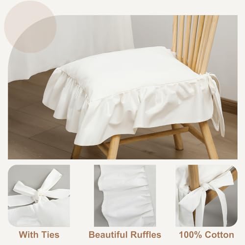 Hillsuren 4 Pcs Ruffle Chair Cushions Cover 17.5''x17.5'' French Chair Pad Slipcover with Ties Ruffled Skirt Seat Cover Fa...