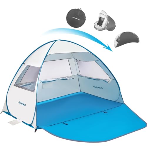 EchoSmile Pop Up Beach Tent for 4 Person Family, UPF 50+ Sun Shelter & Waterproof Beach Shade, Automatic Easy Setup Portab...