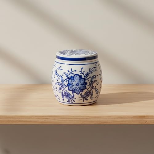 Decorative Scented Candle with Lid for Living Room Decor - Chinoiserie Floral Vine Pillar Candle for Bedroom or Bathroom D...