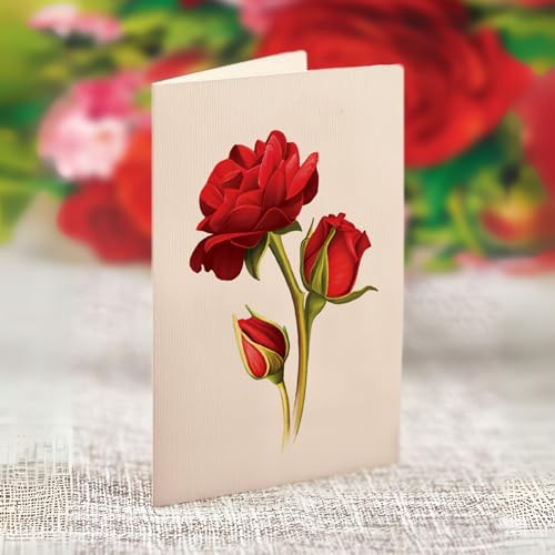 Freshcut Paper Pop Up Cards, Mini Blooming Roses, 6 Inch Mini Sized Forever Flower Bouquet 3D Popup Greeting Cards, Valent...