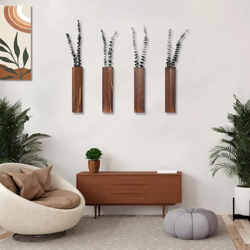 Sawoake Wooden Wall Planter Set of 4 - Modern Home Decor for Living Room, Bedroom, Bathroom - Walnut Finish Planter for Dr...