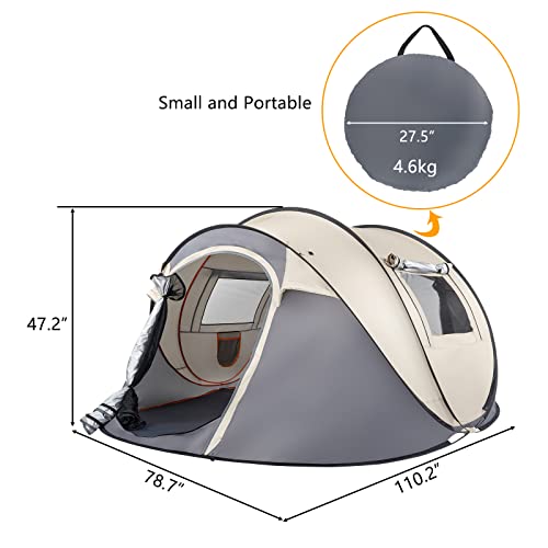 4 Person Easy Pop Up Camping Tent, Waterproof Automatic Setup 2 Doors-Instant Family Tents for Camping,Hiking,Traveling,Fi...