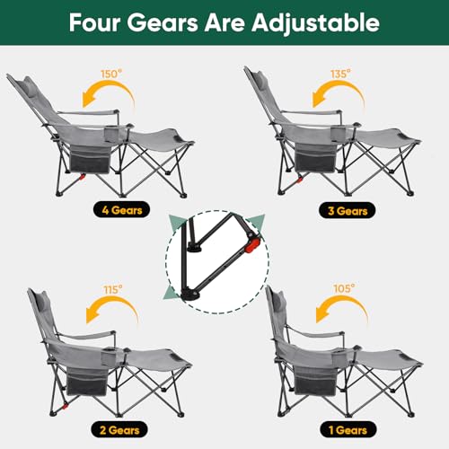 Northroad Foldable Camping Chair w/Foot Rest, Outdoor 6 Legged Beach Chair w/Footrest, Adjustable 90°- 135° Reclining Loun...
