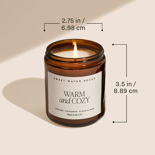 Sweet Water Decor Warm and Cozy Soy Candle - Orange Peel, Cinnamon, Ginger and Clove Scented Candles for Home - 9oz Amber ...