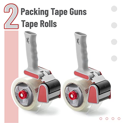 Mr. Pen - Heavy Duty Packing Tape Dispenser Gun 2-Inch, 2 Pack with 2 Rolls, Clear Packaging Tape for Moving and Boxes