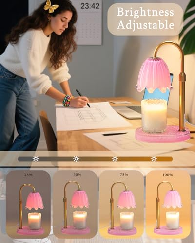 Cinsenten Flower Candle Warmer Lamp with Timer, Vintage Adjustable Glass Warmer Light for Jar Candles, Electric Wax Warmin...