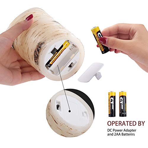 Flameless Candles LED Candles Birch Bark Effect Set of 2 (D:3.25" X H:6") Ivory Real Wax Pillar Battery Operated Candles w...
