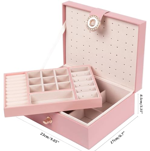 QBestry Girls Jewelry Box Earring Holder Organizer for Girls Earring Organizer Teen Jewelry Box Organizer for Girl Pink je...