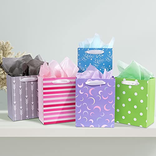 12 Pack Gift Bags Assorted Sizes and Designs, Gift Bags Bulk with Tissue Paper (5 Medium 8", 4 Large 11", 3 Extra Large 1...