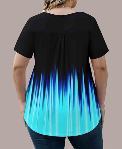 WRRH Women's Summer Short Sleeve Tunic Plus size ladies shirts Floral Blouse Loose Flowy Tops for Leggings M-4XL