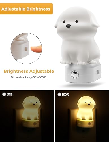 L LOHAS LED Plug in Night Light for Kids, 3D Cute Puppy Night Lights with Dusk to Dawn Sensor, RGB+Soft White 3000K Dog Ni...
