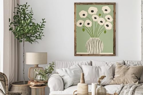 SKTBJWNYK Green Poppy Floral Wall Art,Minimalist Botanical Prints Green Abstract Poppy Painting Boho Minimalist Botanical ...