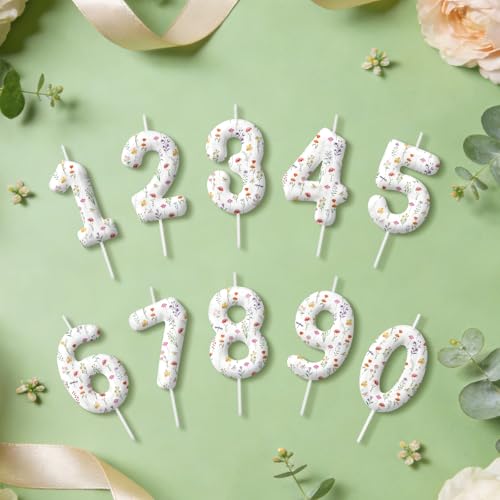 Wildflower Number Candles, Flower Birthday Candles, Floral Cake Topper for Spring Party Decorations, Boho Birthday Supplie...