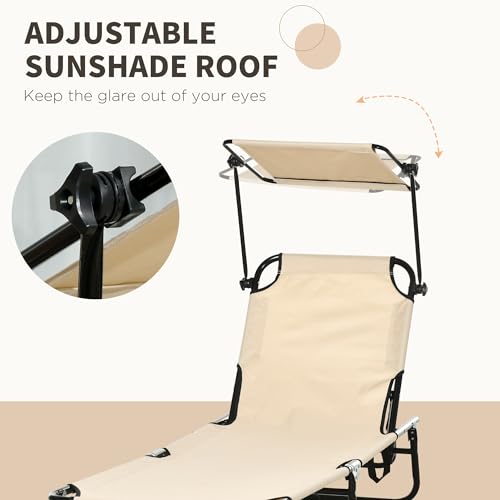 Outsunny Folding Chaise Lounge Pool Lounge Chairs Set of 2, Outdoor Sun Tanning Chairs with Canopy Shade, Reclining Back, ...