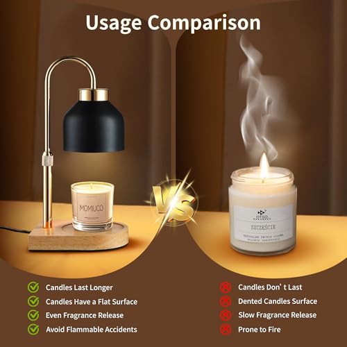 MOMIUCO Candle Warmer Lamp with Timer and Dimmer, Height Adjustable Wax Melt Warmer for Jar Candles, Modern Retro Black Gl...