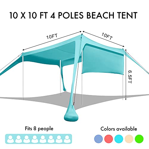 Beach Canopy Tent Shade with Sidewalls 10x10FT, 6.6FT Tall, UPF50+ Sun Shelter, Windproof & Water Resistant, Includes Guyl...