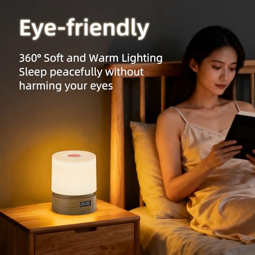 QDPKPI Nursery Night Light with Clock for Kids, Touch Lamp Bedside Desk Lamp, Portable Breastfeeding Night Lamp for Baby, ...