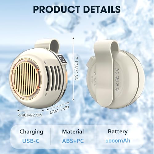 Portable Silent Mini Bladeless Fan Clip On, 5 Speeds 360° Rotatable Clip on Fan for Shirt & Waist, USB Rechargeable Small ...