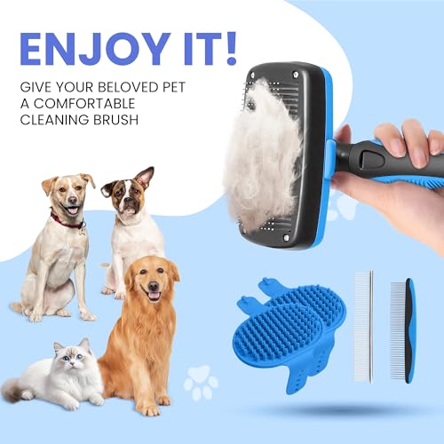 Self Cleaning Shedding Brush - 5-in-1 Professional Pet Grooming Kit Skin Friendly Grooming Tool for Dogs, Cats, and Puppie...