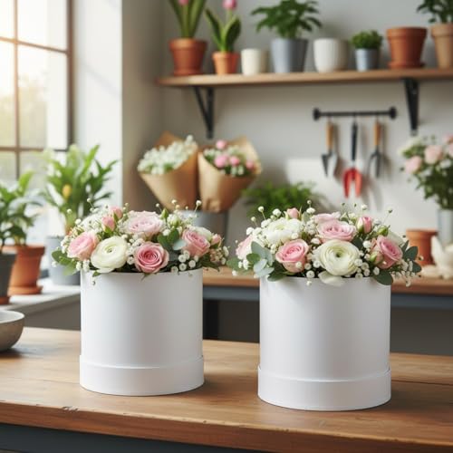 COHEALI Round Flower Box with Lid 5.51 Inch Diameter Floral Arrangement Box for Wedding Proposal Birthday Packaging Set of 2