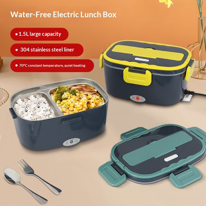 Black Electric Heated Lunch Box Stainless Steel Home And Car Dual-Use