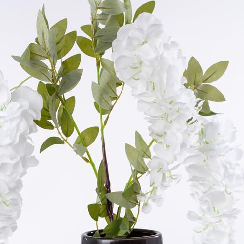 ELITE FLORAL Pack of 24 Artificial White Wisteria Flower Stem – 39" in., Indoor Outdoor Decorative Wedding Flowers with Gr...