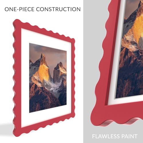 SZYUU 11x14 Wavy Picture Frame with Mat for 8x10, Real Glass and Wooden Frame - Tabletop or Wall Hanging Photo Frame(1 Pa...