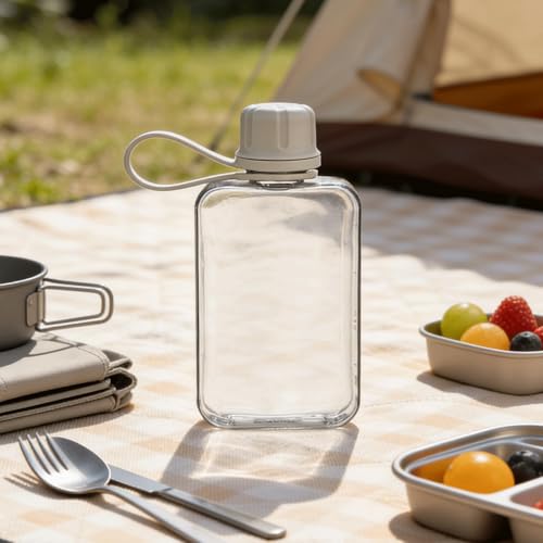 Qusmeiyici 8.2 oz/240 ml Flat Travel Water Bottle, BPA Free Tritan Reusable Plastic Square Plastic Flask Pocket for Campin...