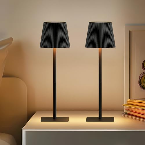 LUTEC 2 Pack Cordless Table Lamp,6000mAh Rechargeable Battery Operated Desk Lamp,Two Adjustable Heights,Waterproof, Touch ...