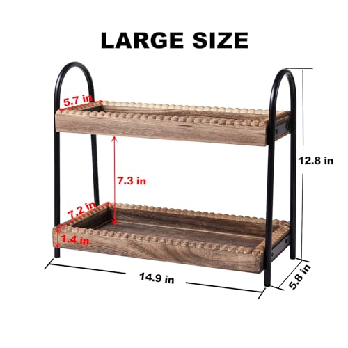 BDBDYEAY Bathroom Countertop Organizer, 2 Tier Vanity Organizer and Storage for Cosmetic Skincare Perfume, Wood Bead Stora...