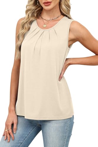 WIHOLL Flowy Tops for Women Business Casual Outfits Pleated Front Tank Tops Loose Fit