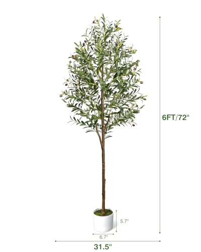 LuceAlberi 6FT Artificial Olive Tree - Indoor Tall Faux Olive Trees with Planter&Basket, Large Fake Olive Silk Tree Realis...