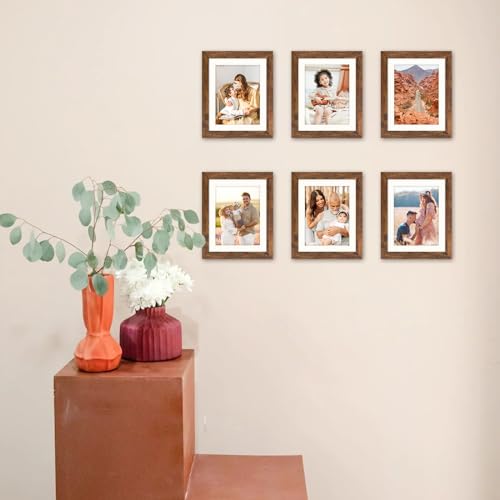 SNXJWA Brown 8x10 Picture Frame with Mat for 6x8 Display, Rustic Desk Wall Photo Frame for Horizontal and Vertical, 1 Pack