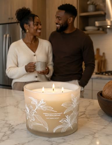 Vanilla Coconut Buttercream Candle, 14.5oz Large 3-Wick Soy Scented Candles for Home, Vanilla Cupcake Candle, Long Lasting...
