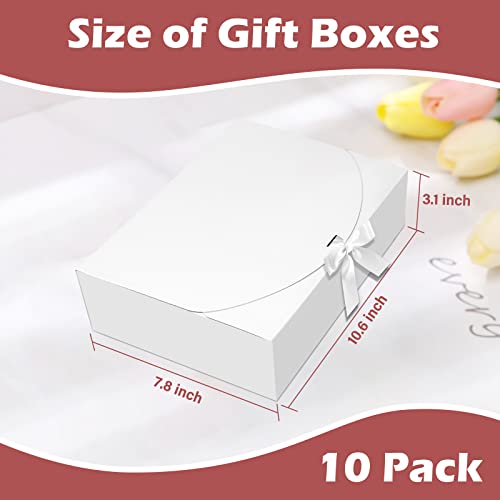 BoShahai 10 PCS Gift Boxes with Lids, 10.6x7.8x3.1 Inch Kraft Paper Gift Box, White with Ribbon, Bridesmaid Proposal Box f...