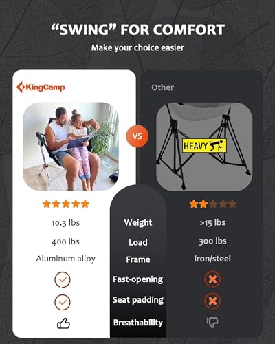 KingCamp Hammock Camping Chair, Swinging Portable Camp Chairs for Adults, 400lbs Heavy Duty Oversized Folding Rocking Chai...