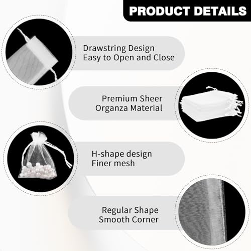 Organza Bags, White Organza Bags, 50Pcs, Sheer Organzas Bag 3 x 4 inch, Jewelry Gift Bags, Party Favor Bags with Drawstrin...