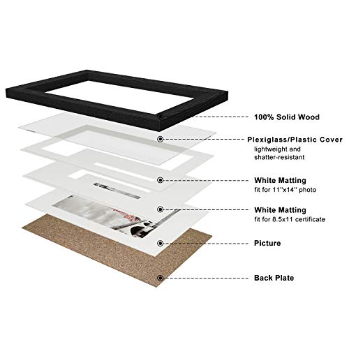 Luxdart 12x16 frames with Mat to Display 11x14 Picture or 8.5x11 photo 12 x 16 Black Solid Wood Picture Frame Wall Art for...