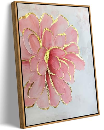 Framed Pink Peony Flower Canvas Wall Art Modern Pink and Gold Floral painting Decor Pictures Abstract flowering Posters Pr...