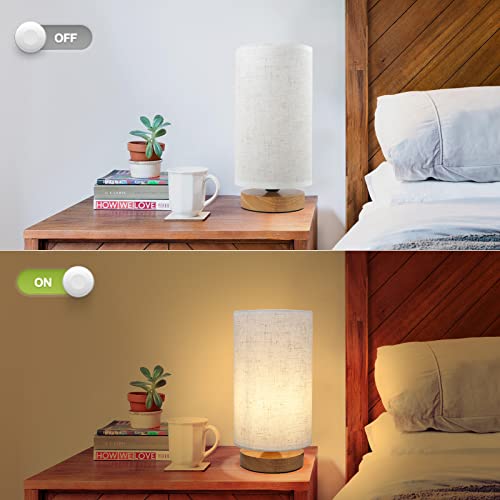 Small Bedside Night Table Lamp for Bedroom, Minimalist Nightstand Lamp with Round Fabric Linen Shade, Study Reading Desk L...